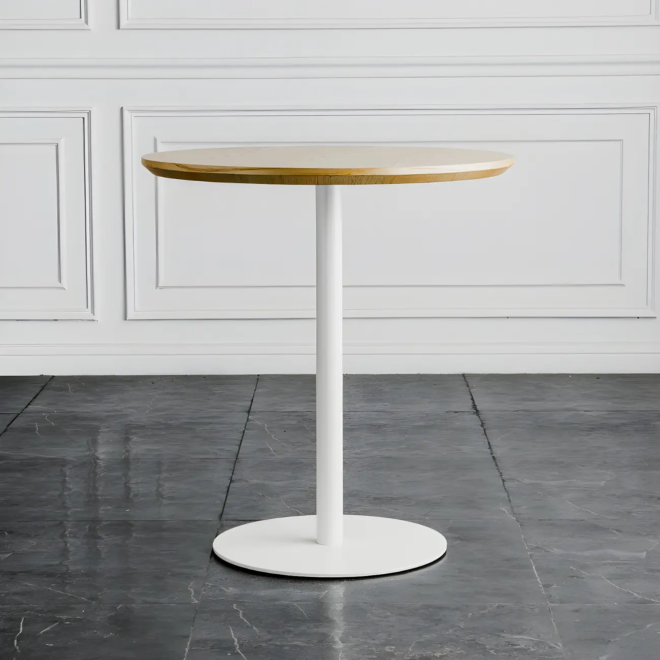 Modern Brown Wood Grain Black Metallic Pedestal Bar Tables