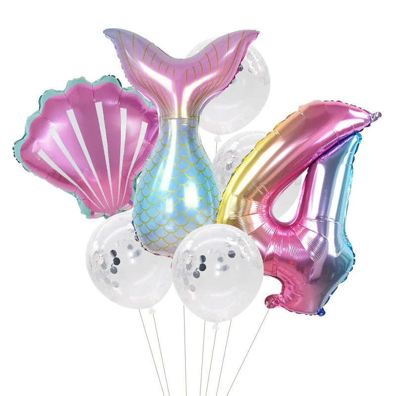 HULIANFU Little Mermaid Party Balloons 32inch Number Foil Balloon Kids Birthday Party Decoration Supplies Baby Shower Decor Helium Globos - Deanwangkt