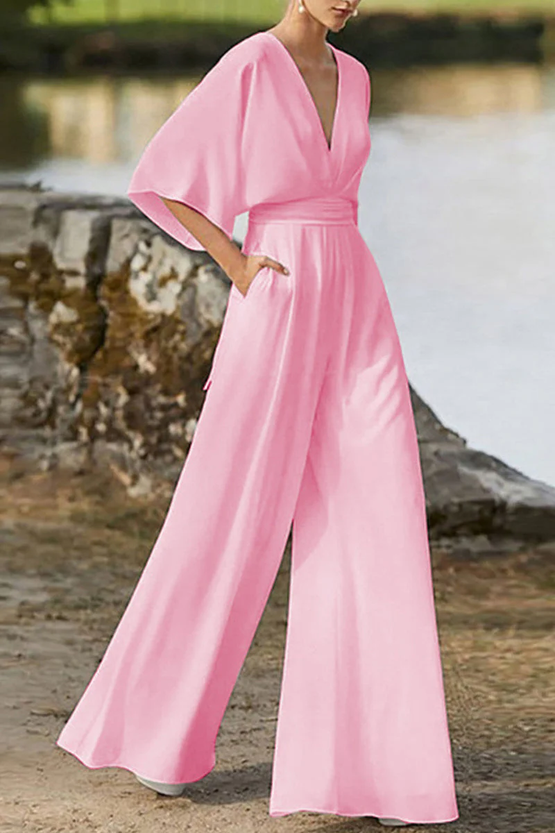 hulianfu Elegant Solid Color V Neck Boot Cut Jumpsuits(7 Colors) - Deanwangkt