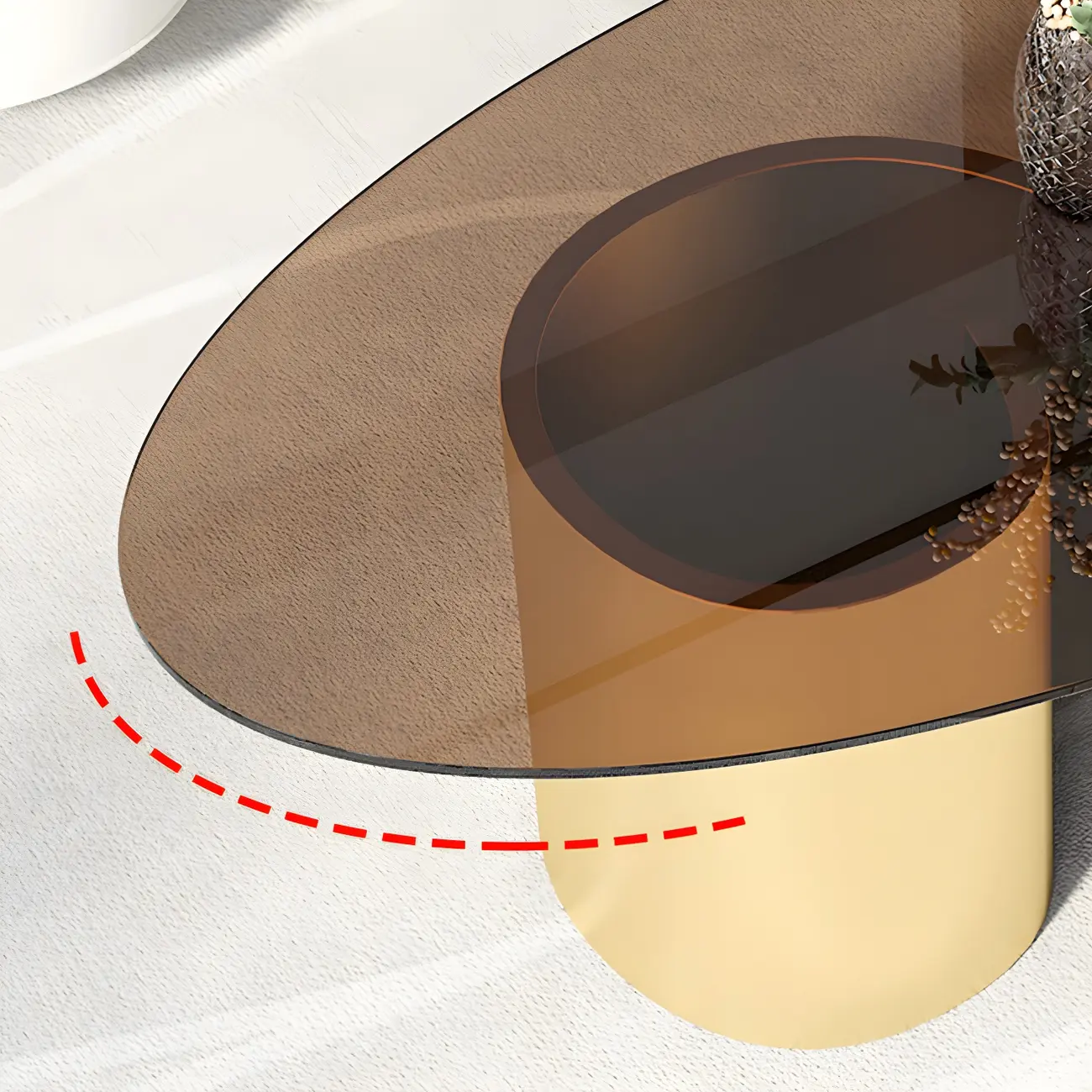 Modern Oval Glass Top Metal Base Coffee Table