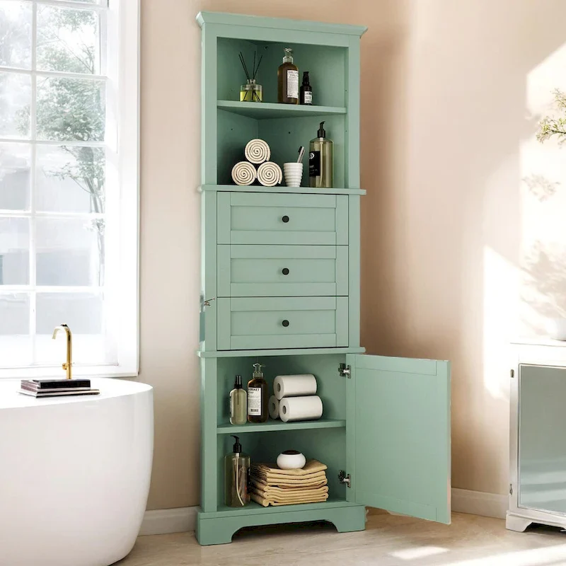 Triangle Tall Cabinet with Drawers and Adjustable Shelves