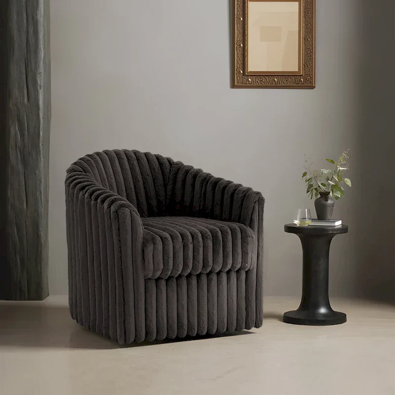 30.7W Faux Fur Upholstered Accent Chair Swivel Barrel Chair