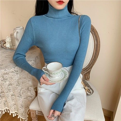 Women's Autumn Winter Turtleneck Pullovers Sweater Woman Primer Shirt Long Sleeve Short Slim-fit tight Jumper Top Solid - Deanwangkt
