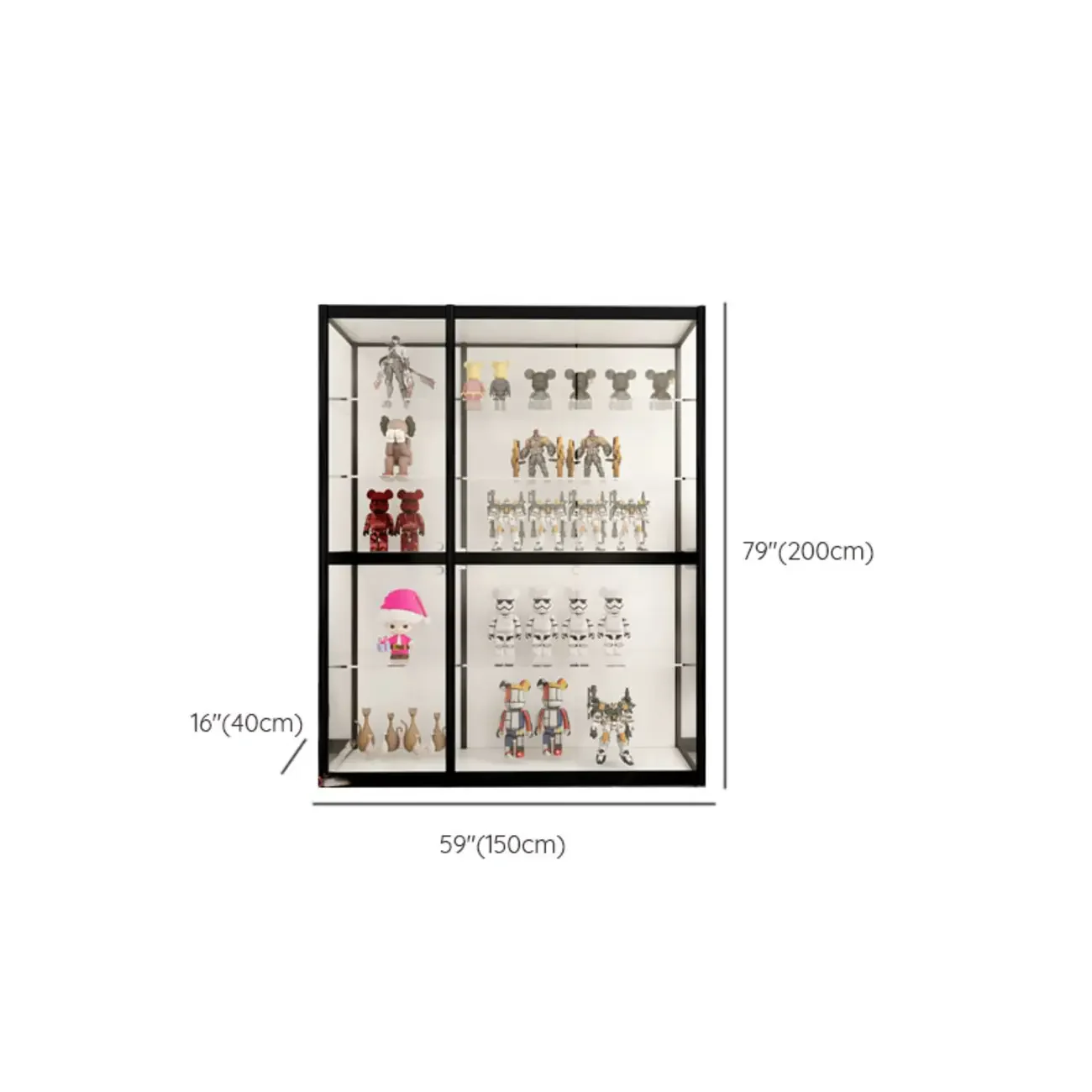 Black Metal Frame Clear Glass Shelf Curio Cabinet