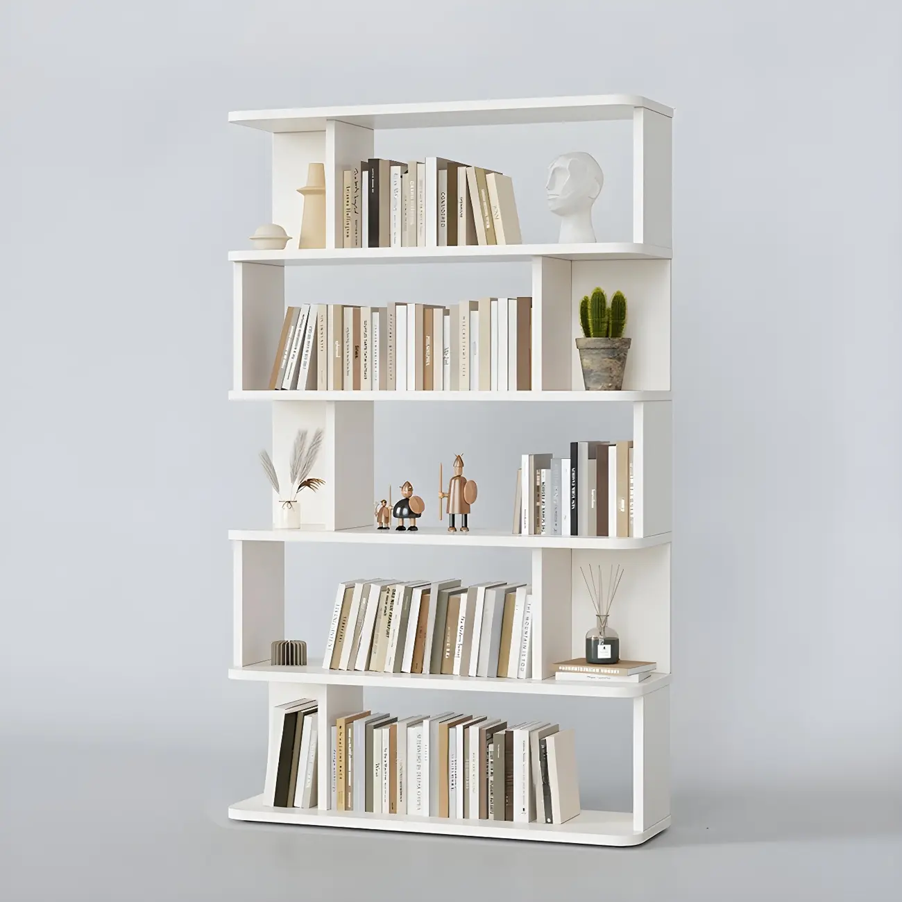 Tall Modern Walnut Open Back 6-Shelf Wood Bookcase