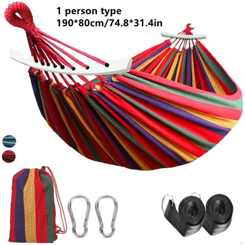 HULIANFU Outdoor Hammock Portable Garden Hammock Sports Home Travel Camping Swing Canvas Stripe Hang Bed Hammock Double Single People - Deanwangkt