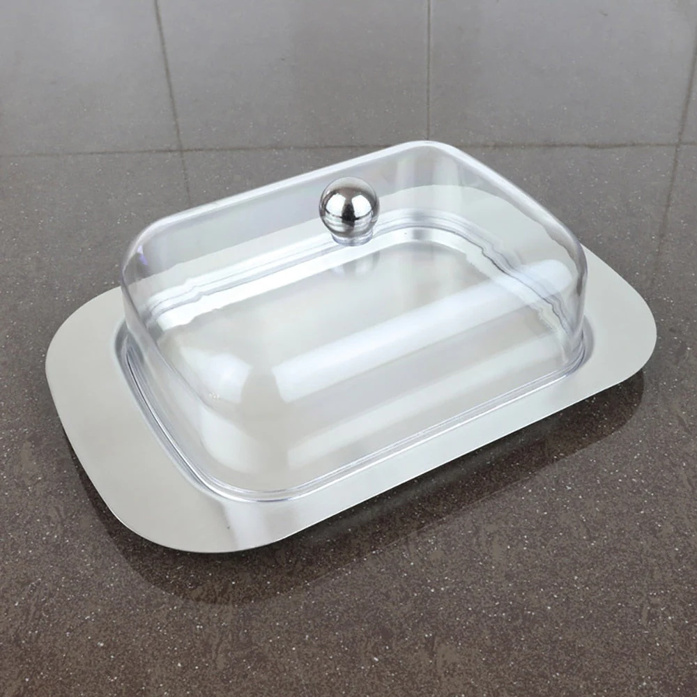 HULIANFU Stainless Steel Butter Dish Box Container Cheese Server Storage Keeper Tray With Lid Fresh Keeping Container Kitchen Dinnerware - Deanwangkt