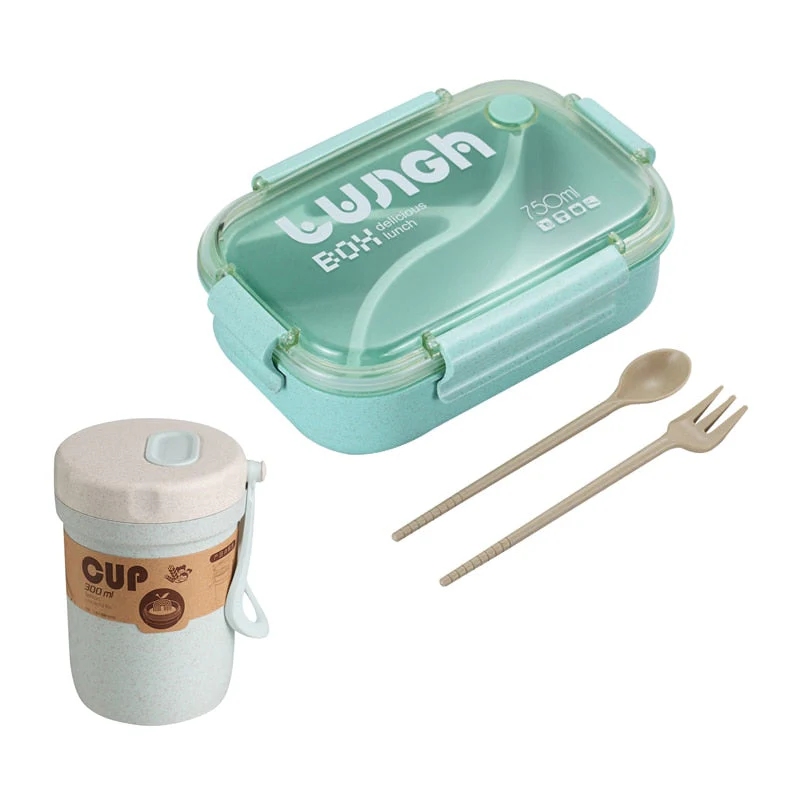 HULIANFU TUUTH Microwave Lunch Box Wheat Straw Bento Box 750ML BPA Free Food Storage Container with Soup Cup - Deanwangkt
