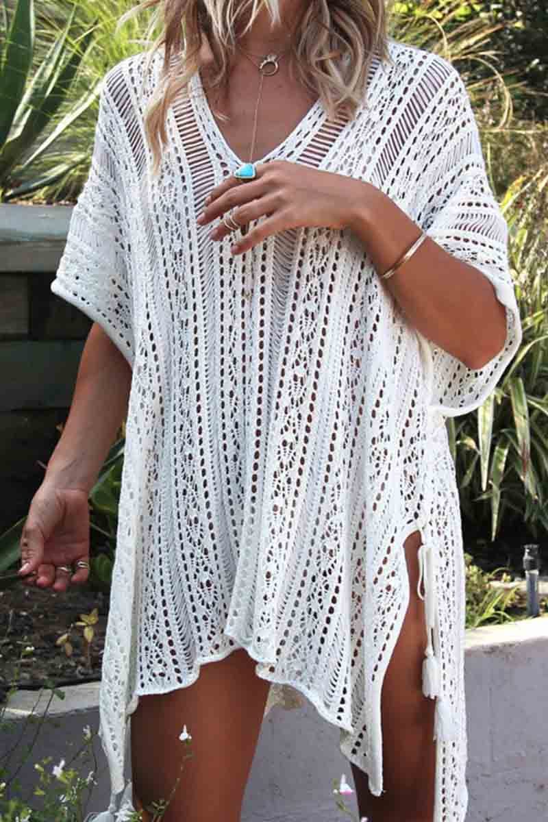 hulianfu Hollow Knitted Sunscreen Swimwear Cover-up(4 colors) - Deanwangkt