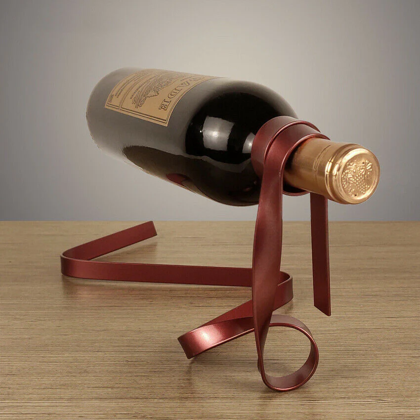 HULIANFU Magic Floating Colored Ribbon Wine Bottle Holder Rack Stand Bracket Art Decor Stand Holder Kitchen Dining Room Cellar Bar Decor - Deanwangkt