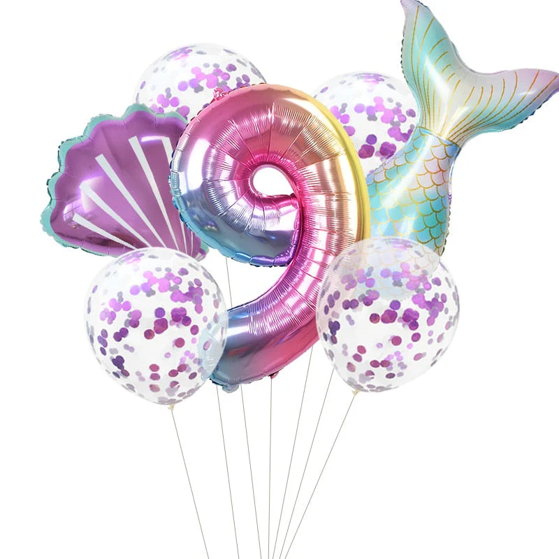 HULIANFU Little Mermaid Party Balloons 32inch Number Foil Balloon Kids Birthday Party Decoration Supplies Baby Shower Decor Helium Globos - Deanwangkt