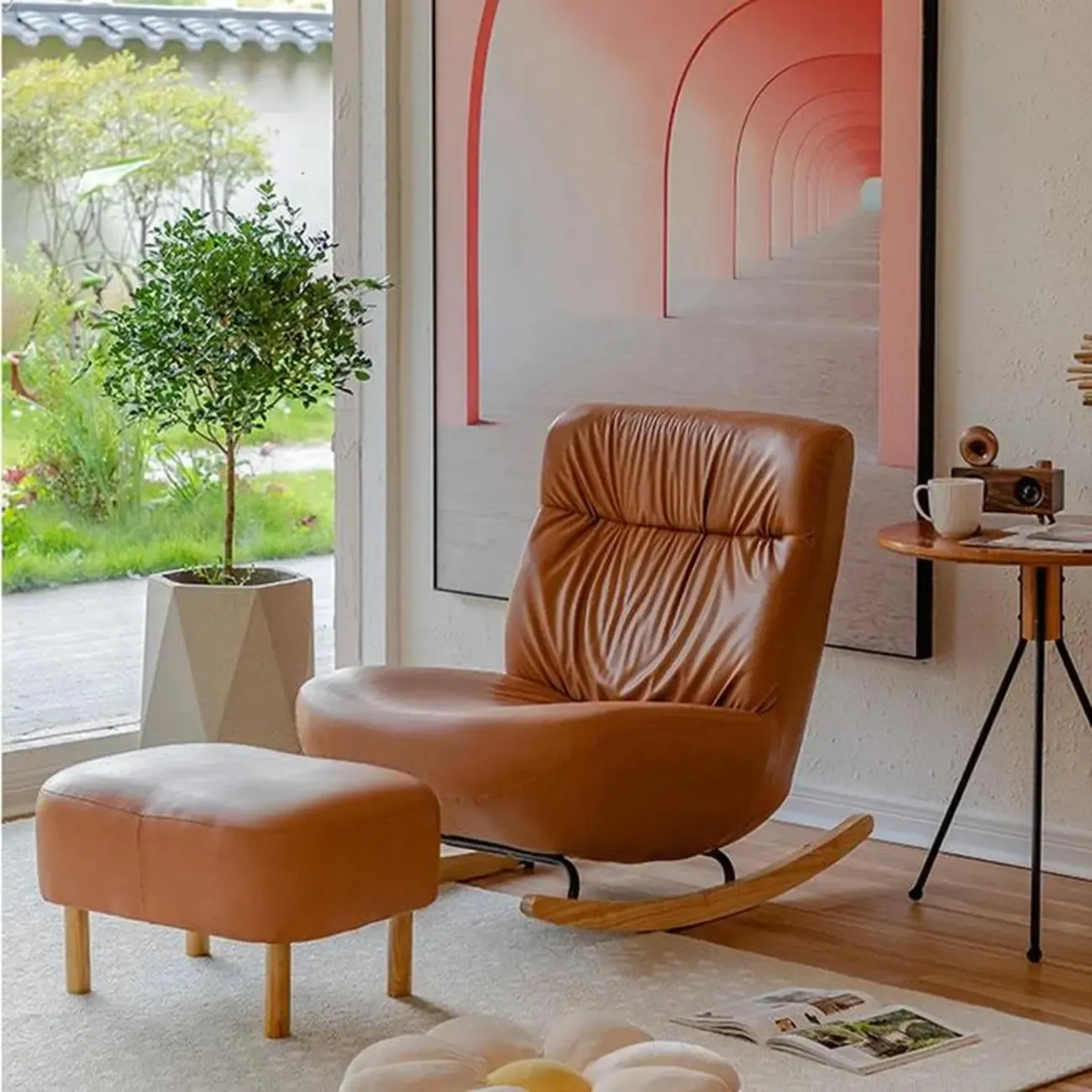 Faux Leather Upholstered Rocking Chair with Optional Ottoman