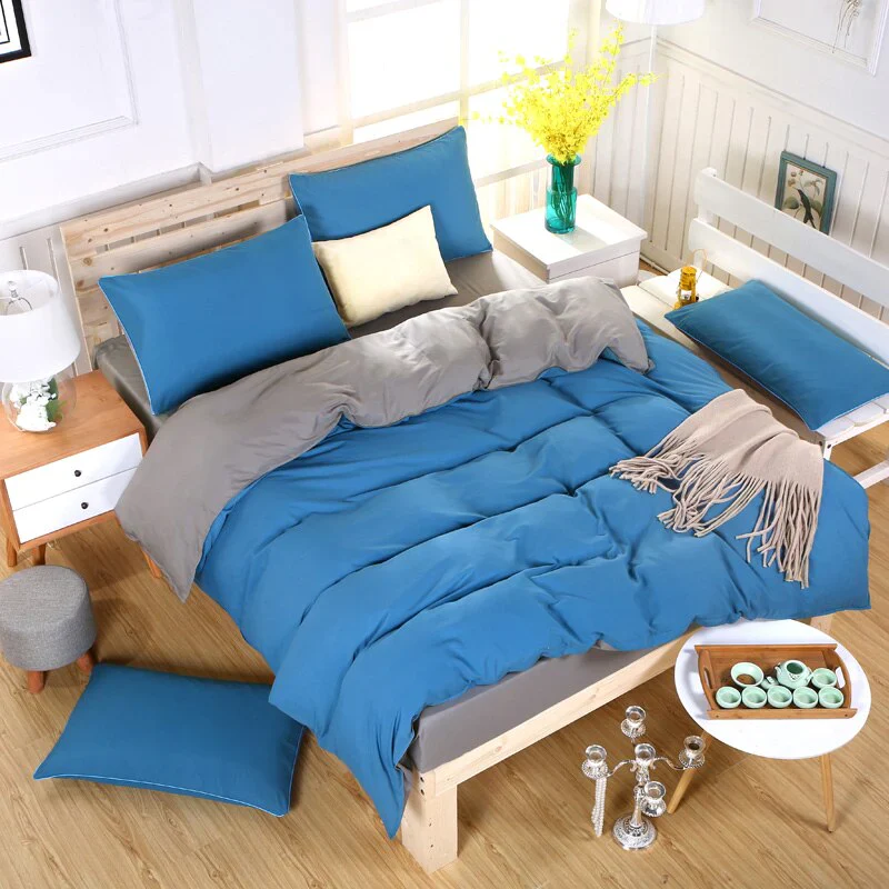 HULIANFU Nordic Double Color Bedding Set Single Queen King Duver Cover Set 240x220 Bed Sheet Bed Linen Pillowcase Gray Pink Quilt Covers - Deanwangkt