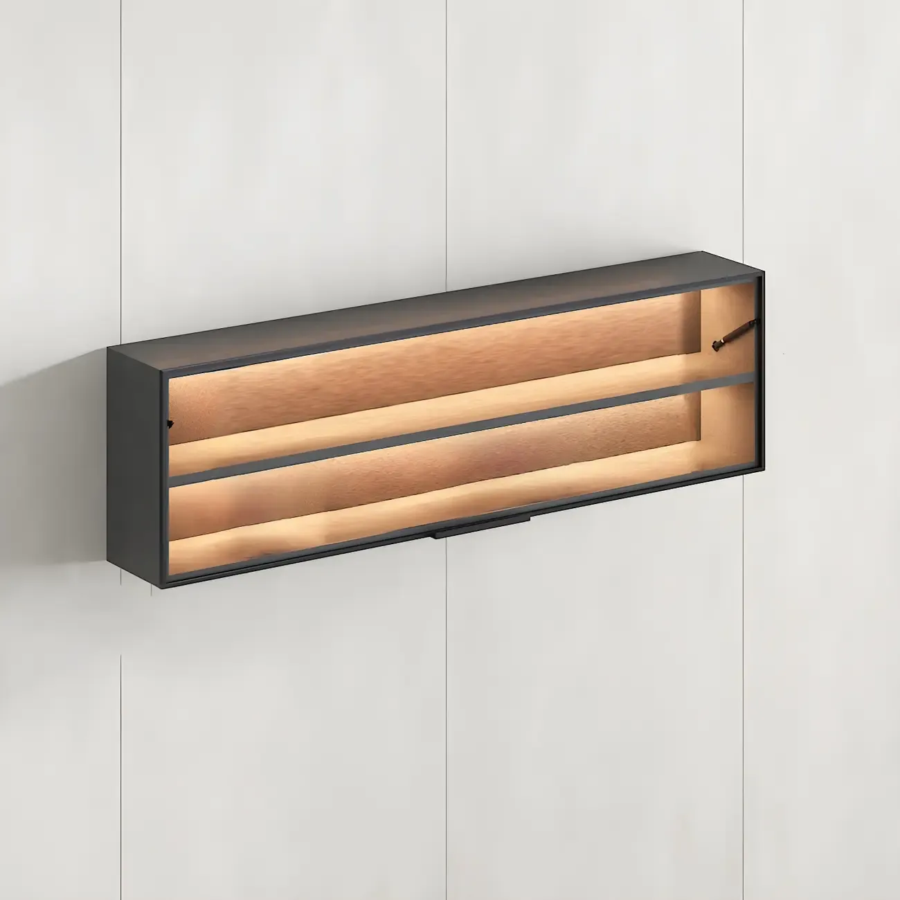 Black Wall Mount Wood 2-Cube Display Cabinet with Light