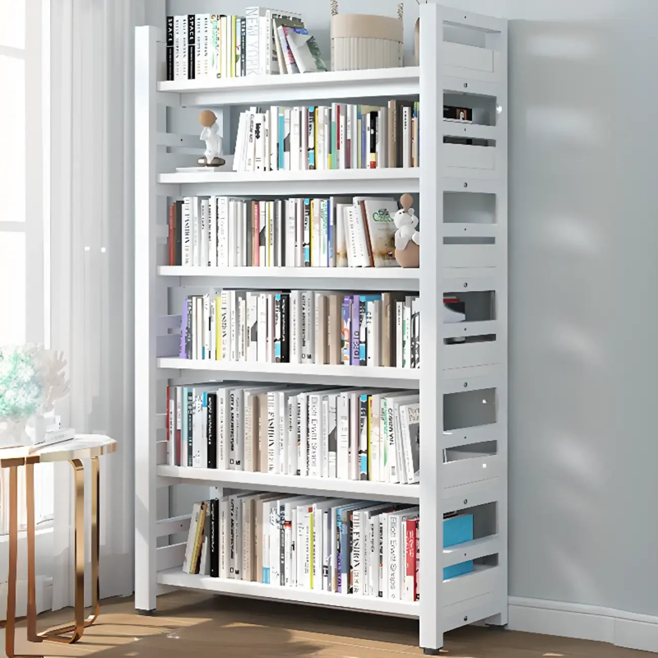 Freestanding Simple Multi-Layer Wood Bookshelf in Steel Frame