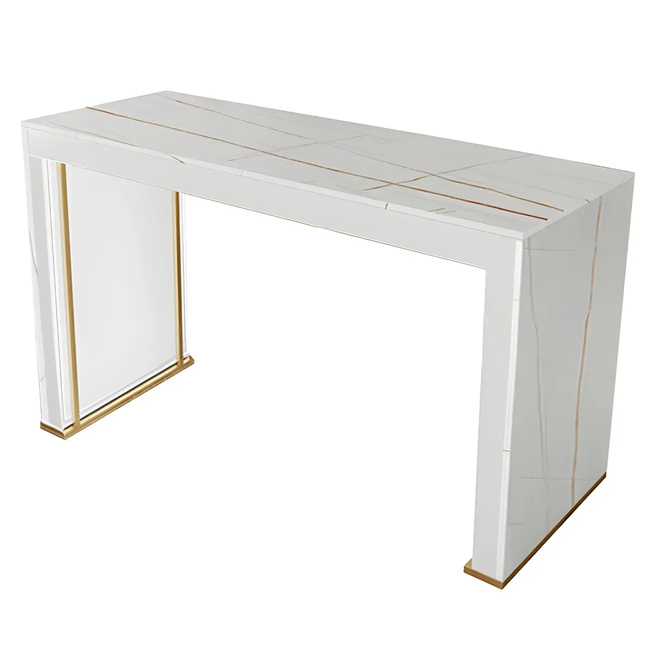 Modern White Stone Top Wood Dual-Pedestal Bar Tables