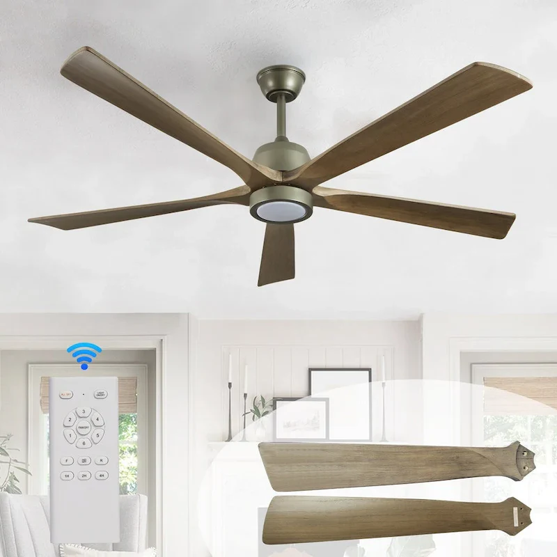 60  Modern Wood Ceiling Fan with Light and Remote Control,6-Speed Noiseless Reversible DC Motor