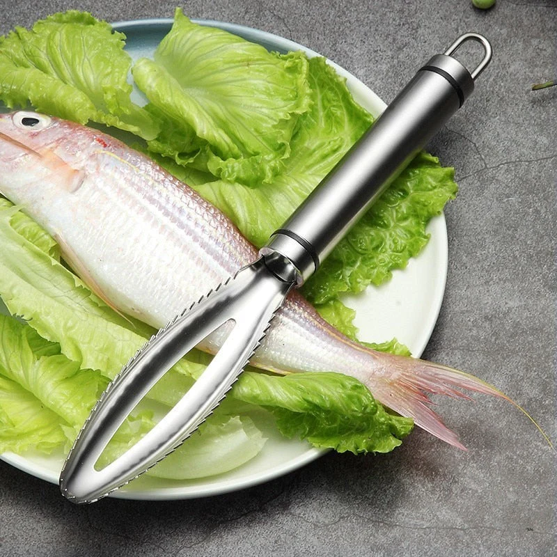 HULIANFU Kitchen accessories Stainles Fish Scales Scraping Graters Fast Remove Fish Cleaning Peeler Scraper Fish bone tweezers tool gadge - Deanwangkt
