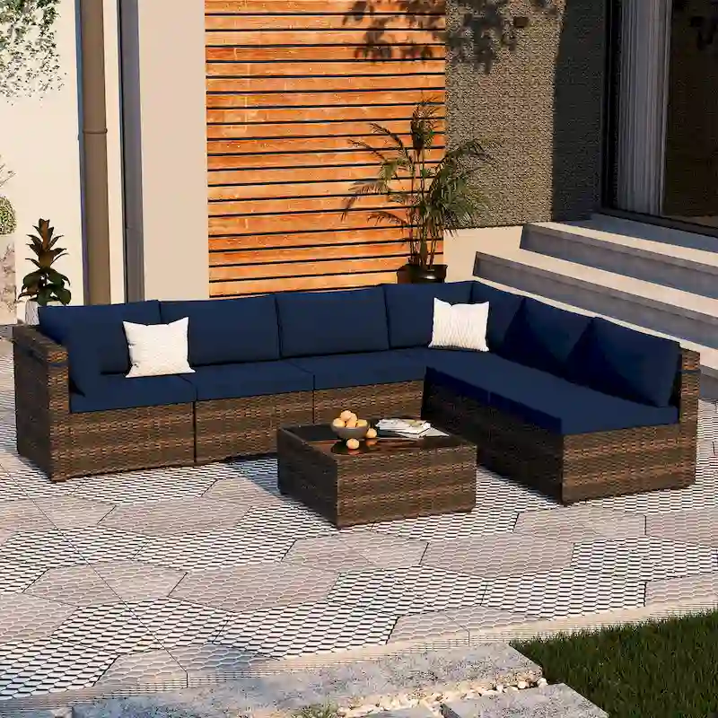 UPHA Cushioned 7-piece Conversation Sectional Patio Group Furniture