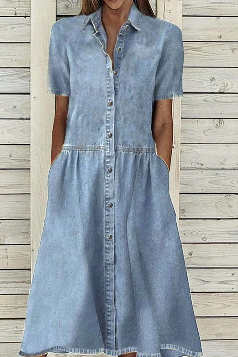hulianfu Casual Solid Patchwork Turndown Collar Cake Skirt Dresses - Deanwangkt