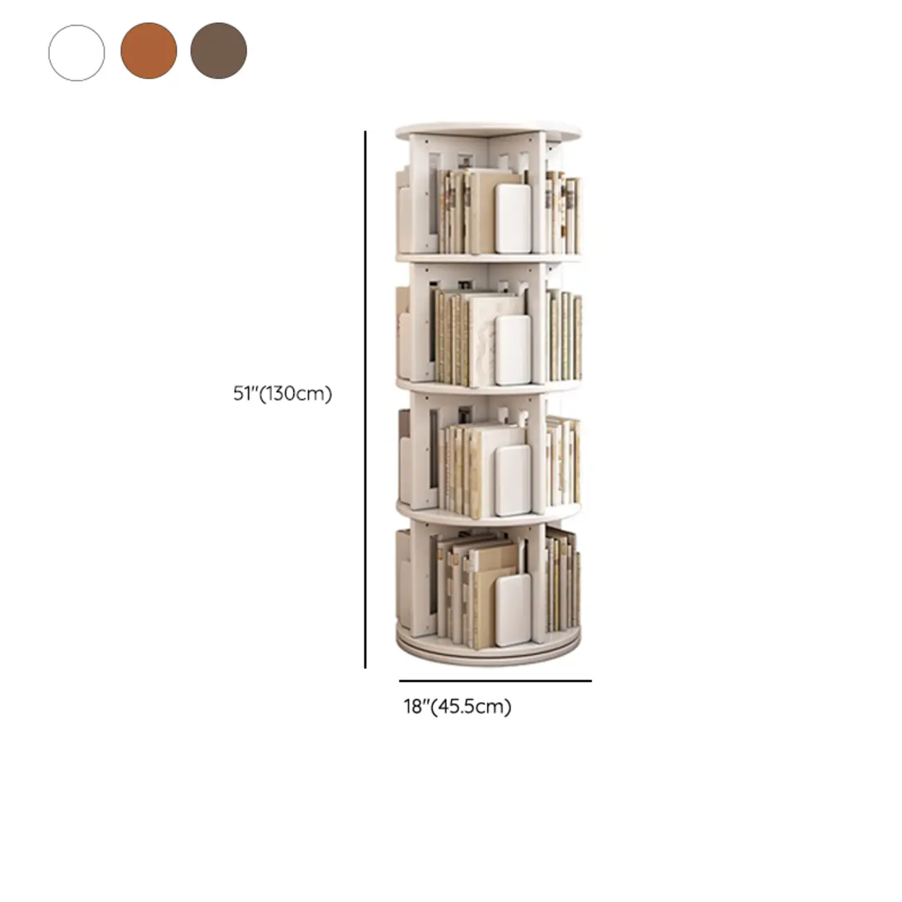 Medium Rotatable Nut-brown Wooden Vertical Bookcase
