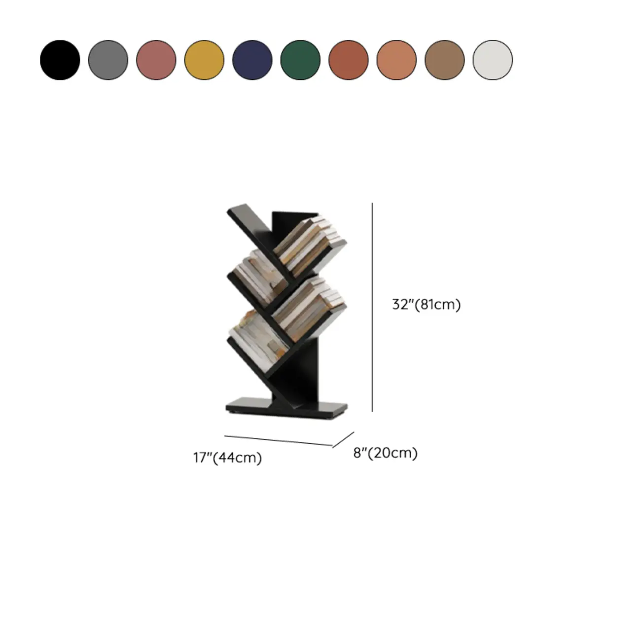 Black Wood Tree-Shaped Vertical Display Bookcase