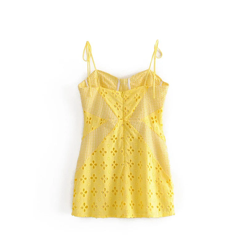 Hulianfu Women Summer Dress Female Sexy Lace Cutout Pattern Stitching Three-dimensional Chest Support Thin Suspenders Mini Dresses Woman - Deanwangkt