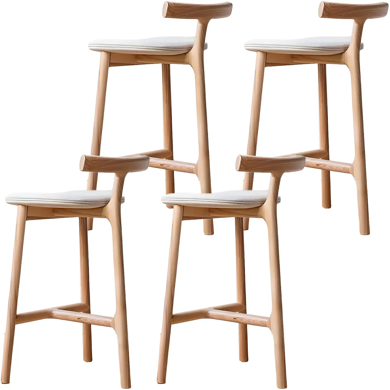 Natural Tripod Ash Wood Fabric Armless Bar Stool