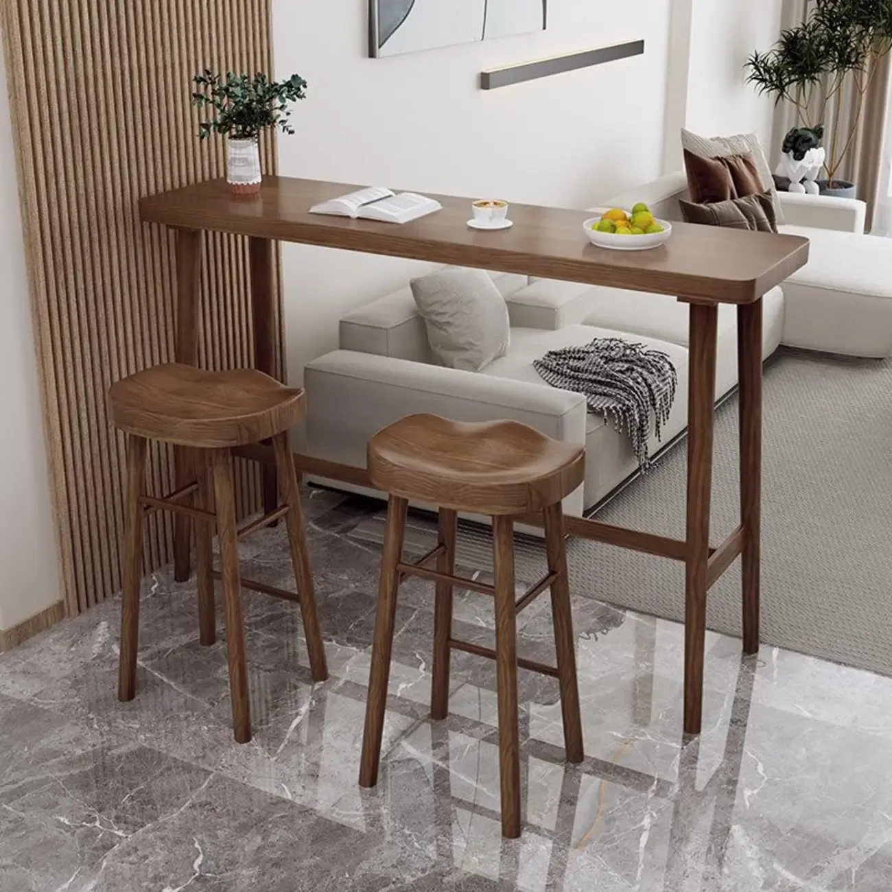 Rustic Brown Pine Trestle Bar Tables for Living Room