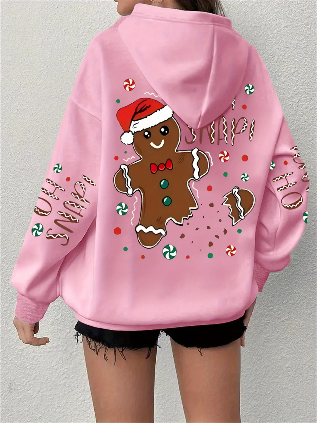 Cozy Women's Plus Size Christmas Print Drawstring Hoodie, Casual Long Sleeve Hoodie for Fall & Winter with Relaxed Fit - Deanwangkt