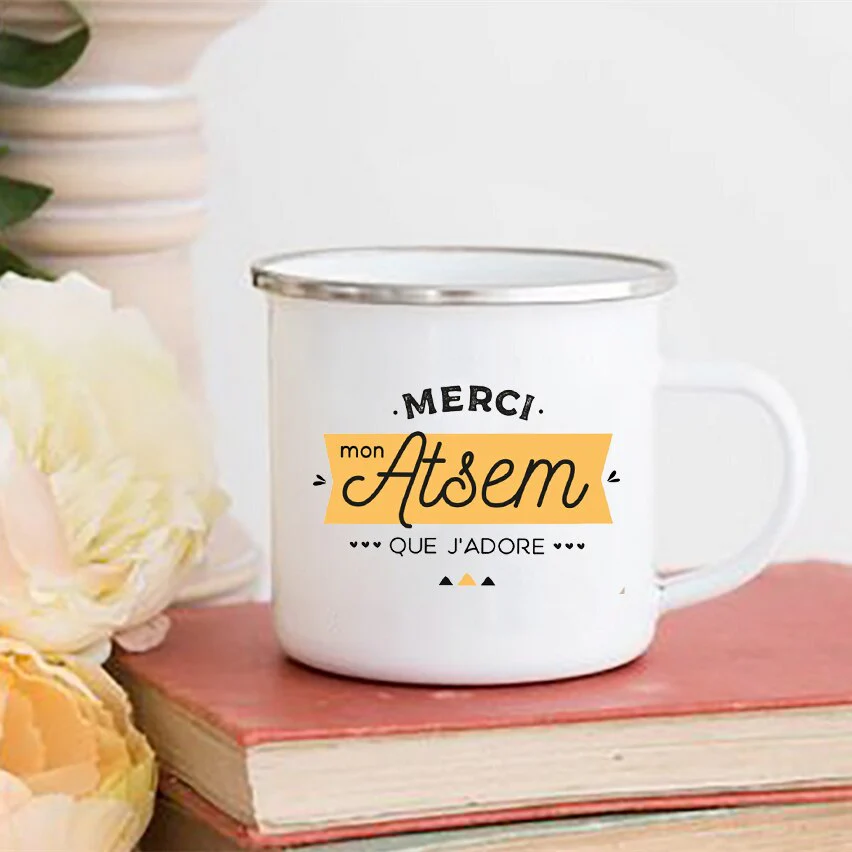 HULIANFU Merci Maîtresse/Atsem Print Coffee Mug Creative Enamel Cups Drinks Water Milk Cup Mug School Home Handle Drinkware Teacher Gifts - Deanwangkt