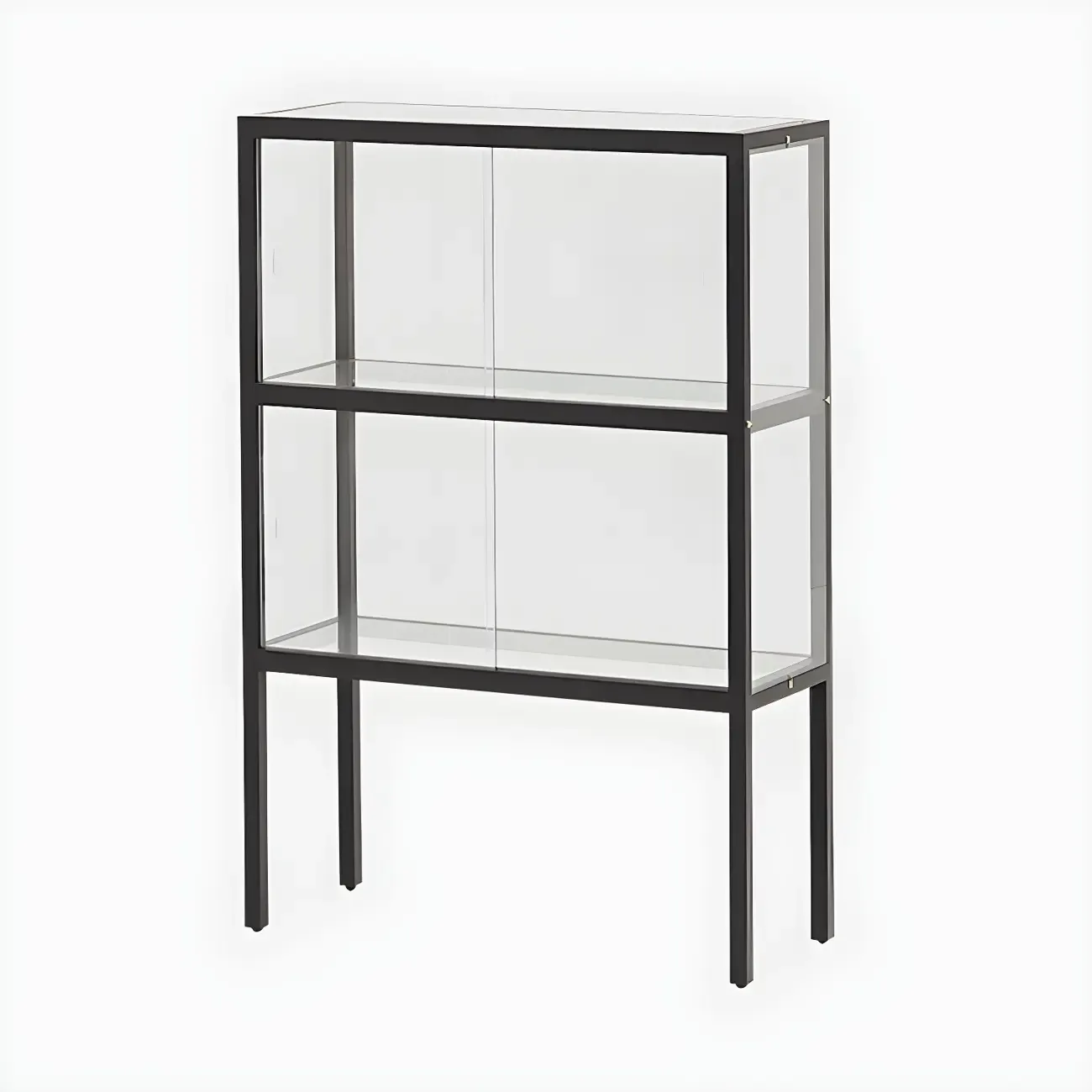 Modern Black Glass Display Cabinet with Metal Frame