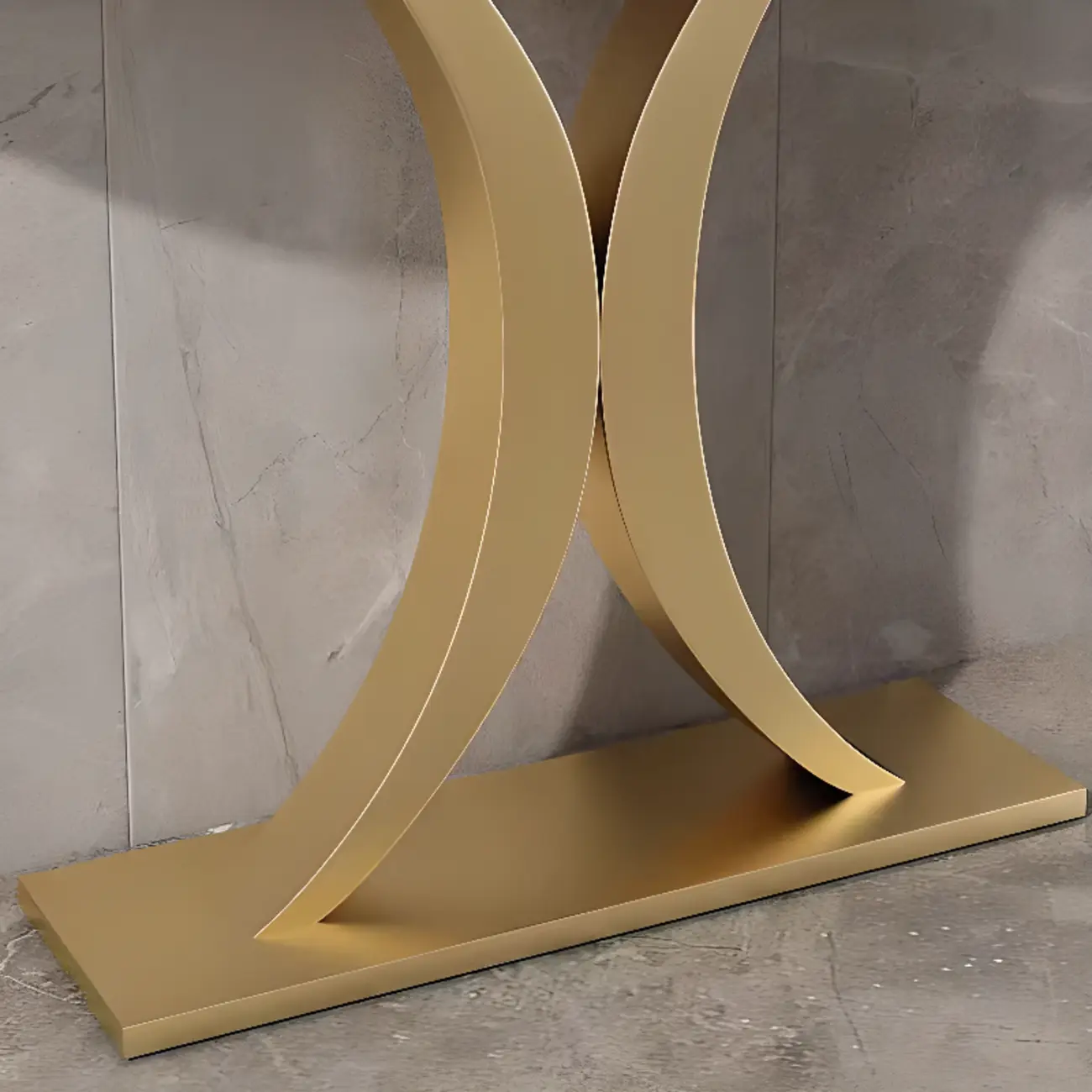White Half-Circle Stone Rose Gold Entryway Console Table