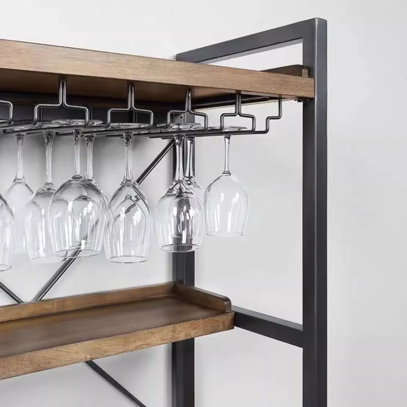 Brown Natural Wood Wine Bottle Glass Rack and Open Wine Rack