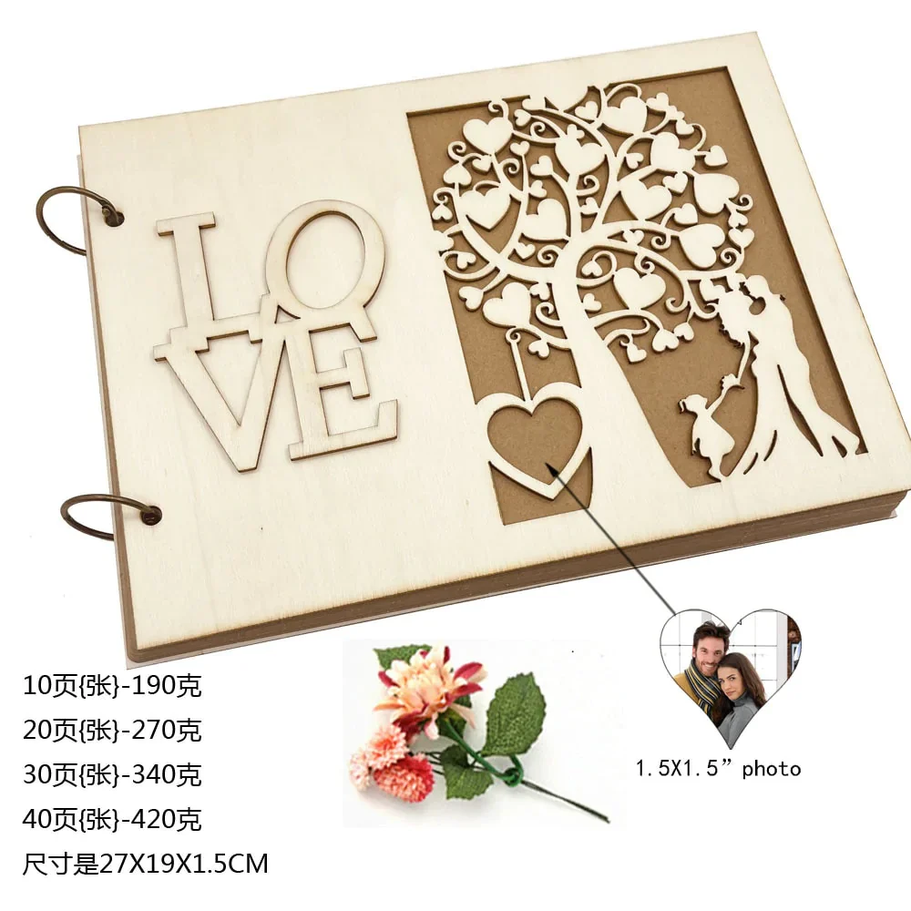 HULIANFU New Wooden Wedding Guestbook Reception Book Sign-in Book Personalized Mr. and Mrs. Photo Frame Wedding Decoration Supplies - Deanwangkt