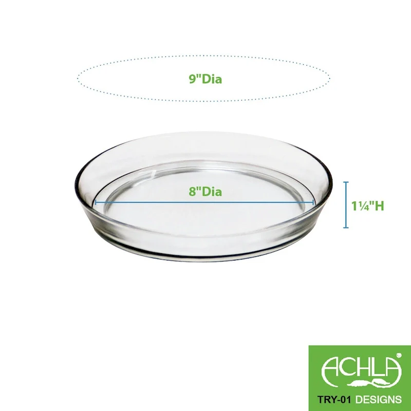 Achla Designs Round Glass Tray for Indoor and Outdoor Gardening, 8.75 Inch Tall, Clear