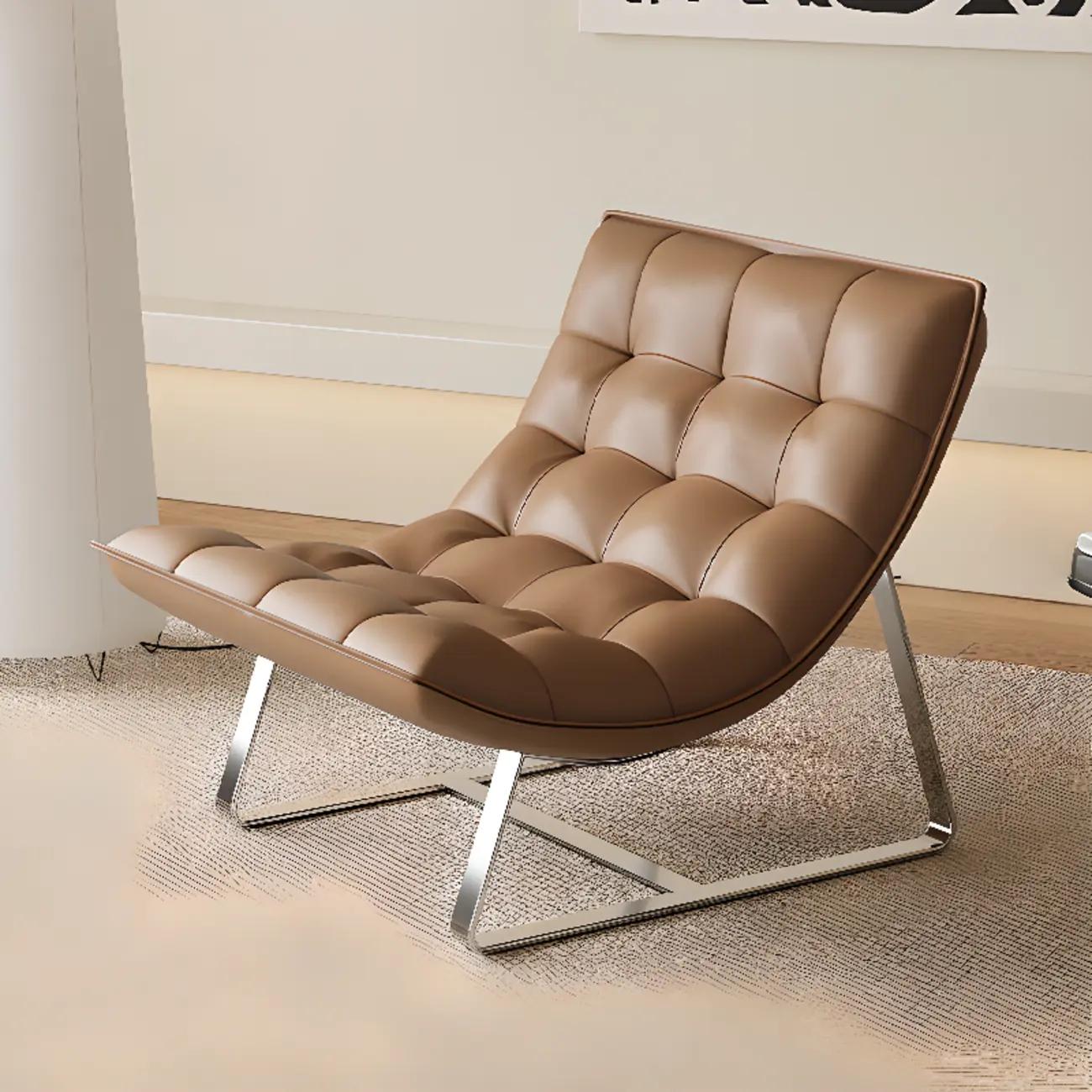 Modern Tufted Leather Accent ArmChair with Ottoman