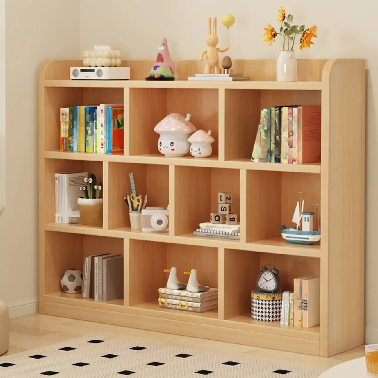 Natural Finish Durable Wooden 10-Cube Open Bookcase