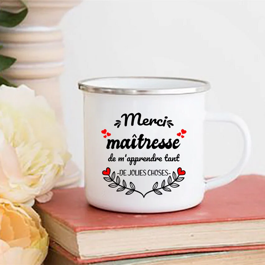 HULIANFU Merci Maîtresse/Atsem Print Coffee Mug Creative Enamel Cups Drinks Water Milk Cup Mug School Home Handle Drinkware Teacher Gifts - Deanwangkt