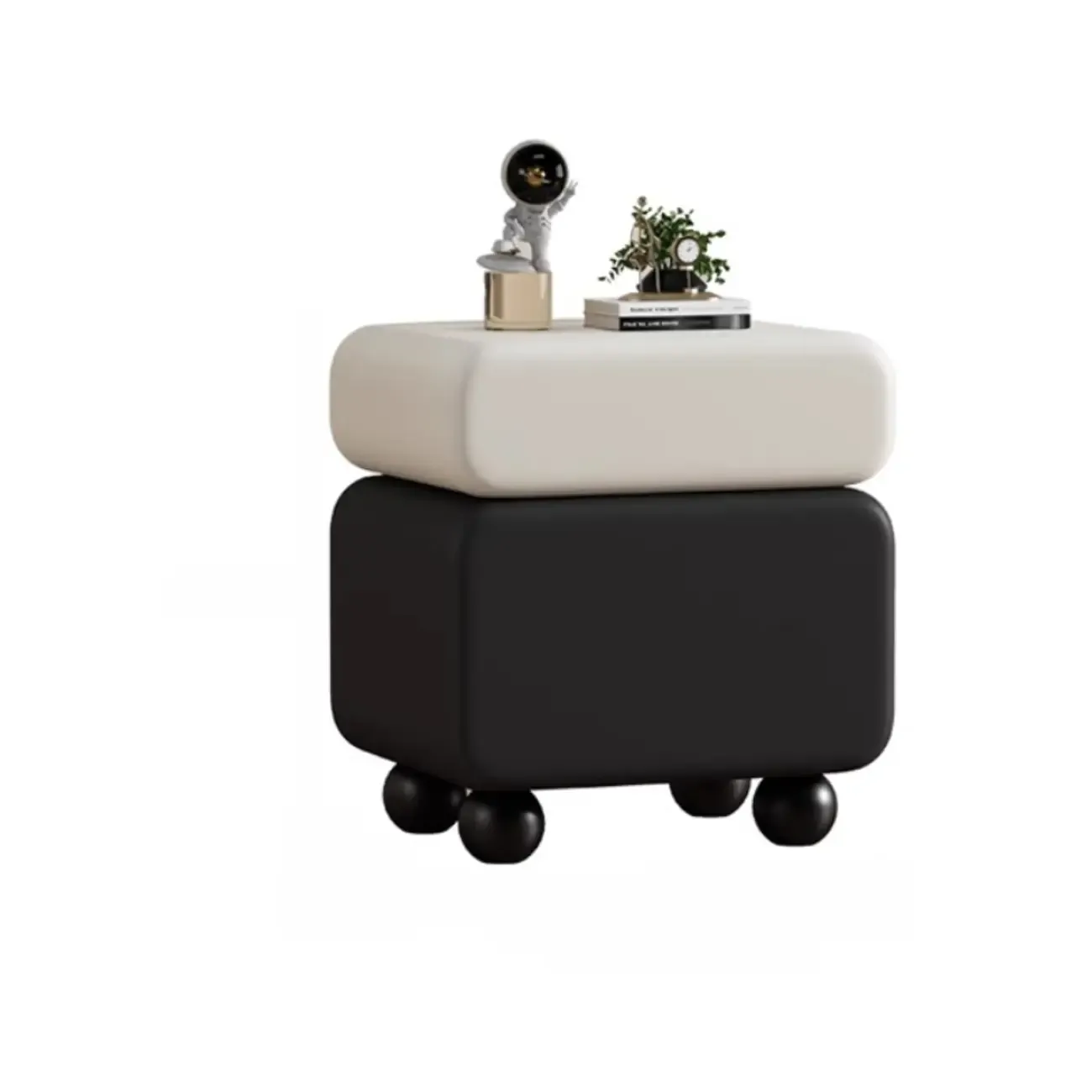 Sleek Black & White Two Drawers Bedside Nightstand
