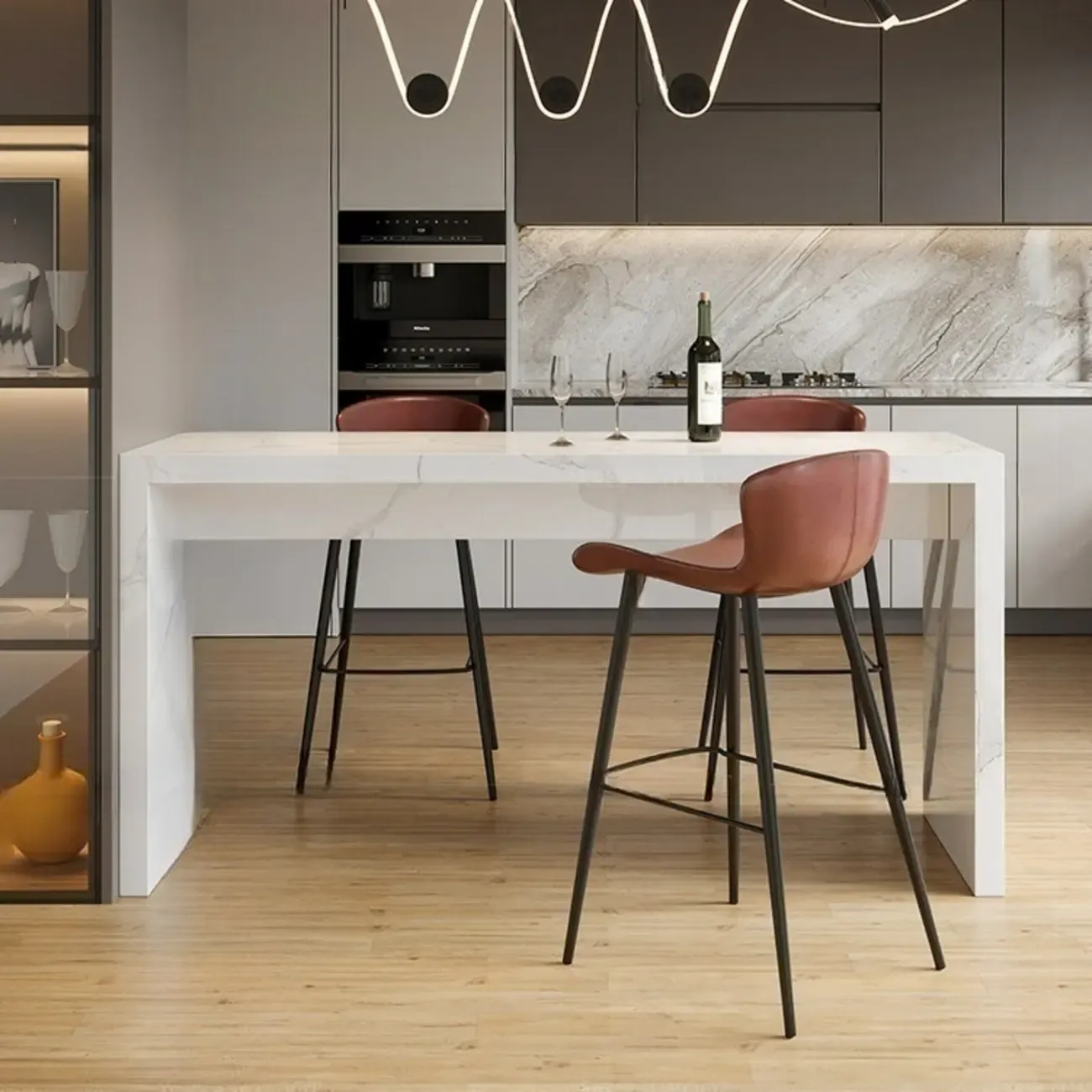 Minimalist Rectangular Off-White Marble Bar Tables