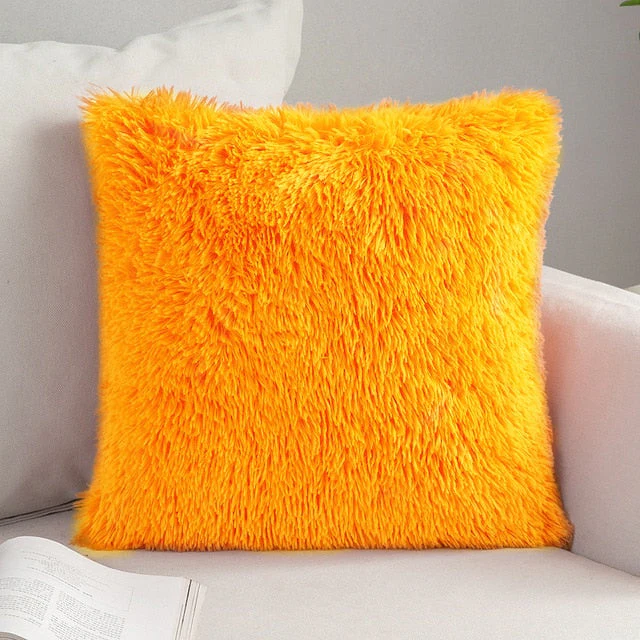 HULIANFU Solid Soft Fluffy Cushion Cover Decorative Sofa Pillow Cover Home Pillowcase White Pink Gray Shaggy Fur Cushion Cover 43x43cm - Deanwangkt