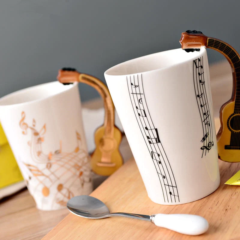 HULIANFU Novelty Music Note Cup Ceramic Guitar Coffee Mugs Personality Tea/Milk/Juice/Lemon Water Bottle Christmas Birthday Gift - Deanwangkt
