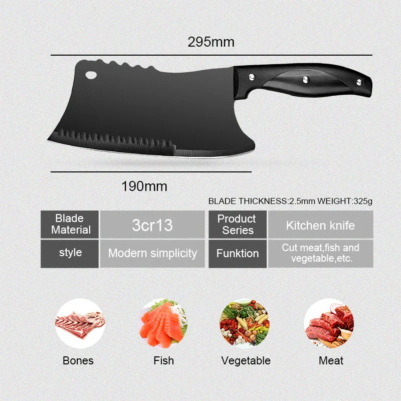 HULIANFU Stainless Steel Butcher Knife Bone Chopping Knife Meat Vegetables Slicing Cleaver High Hardness Kitchen Chef Cutter Tools - Deanwangkt