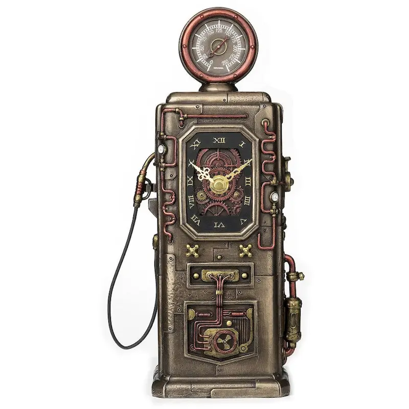 Veronese Design 11.61  H STEAMPUNK FUEL DISPENSER TOWER CLOCK Cold Cast Bronze