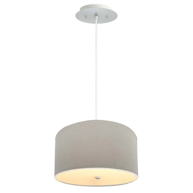 16  W 2 Light Pendant Light Oatmeal Linen Drum Shade with Diffuser, White Cord
