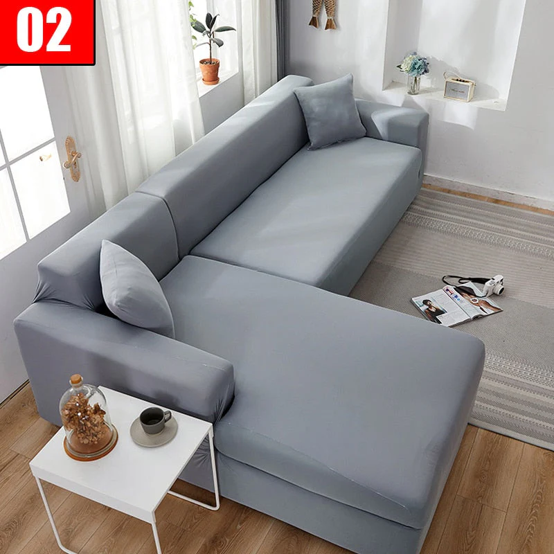 HULIANFU Solid Color Elastic Sofa Cover For Living Room 1/2/3/4 Seater L-Shaped Corner Sofa Cover Slipcover Stretch Couch Armchair Covers - Deanwangkt
