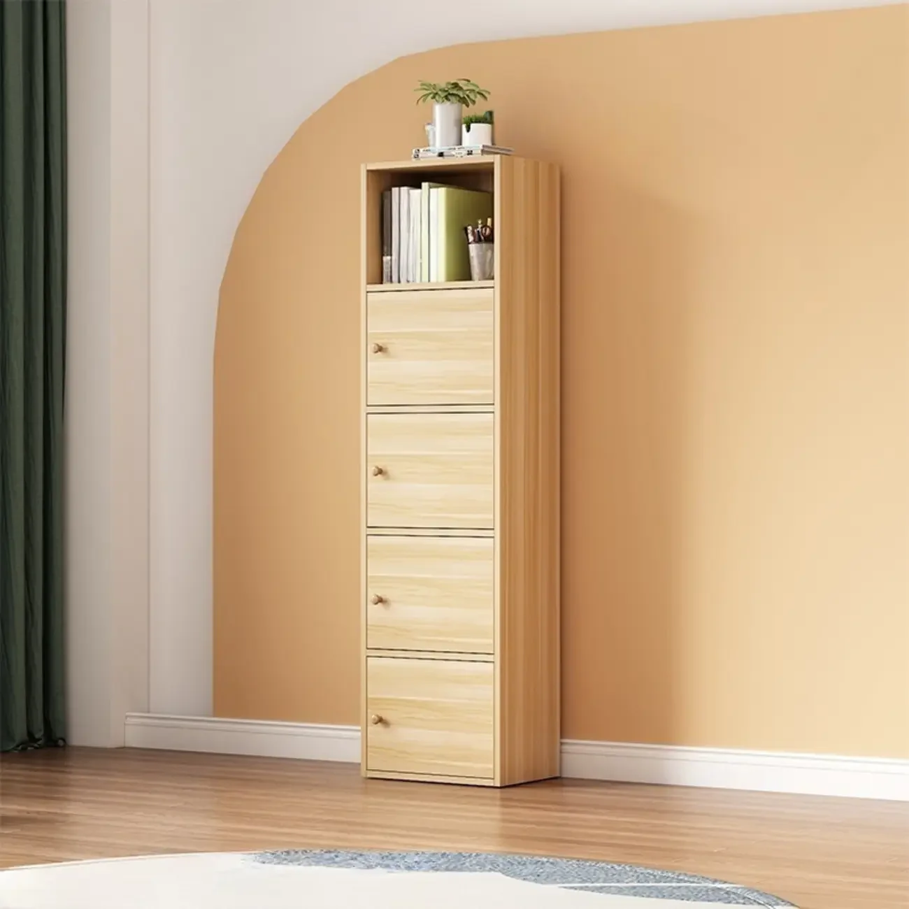 Simple Rectangular White Modular Wooden Bookcase