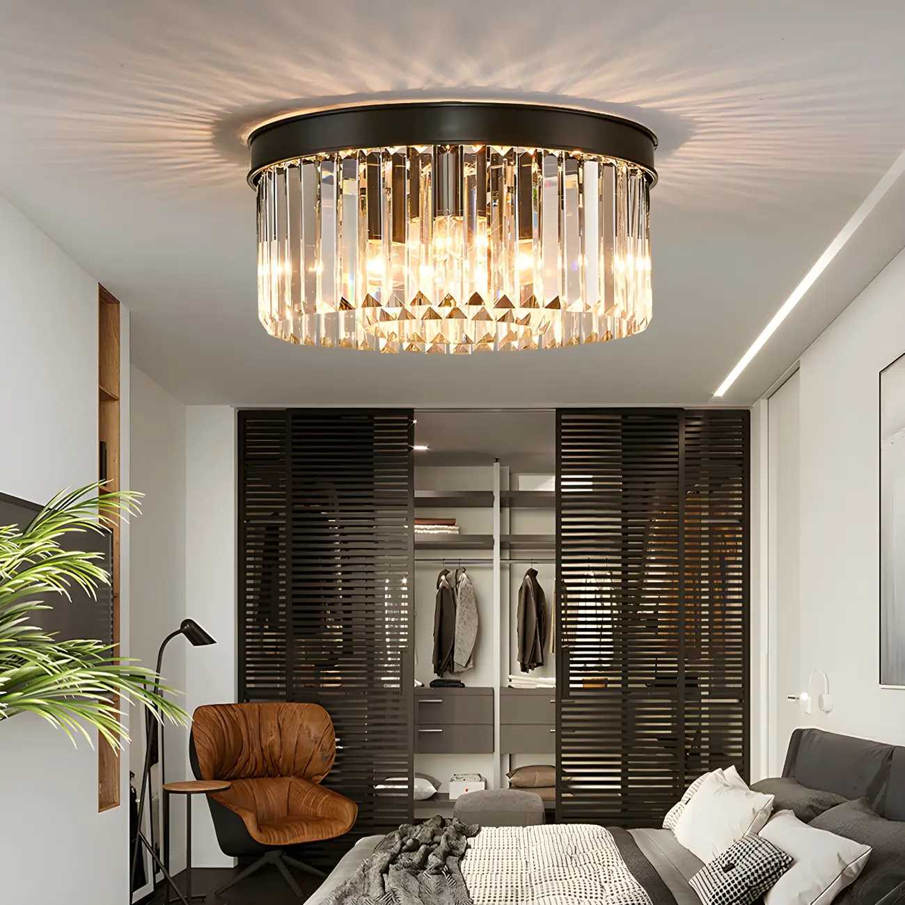 Modern Black Large Crystal Flush Mount Ceiling Light