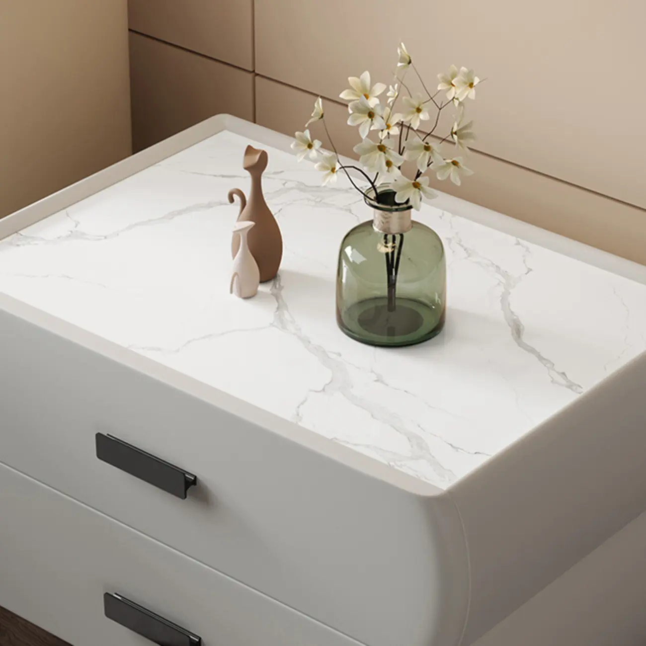 Simple Sintered Stone Top 2-Drawer Nightstand